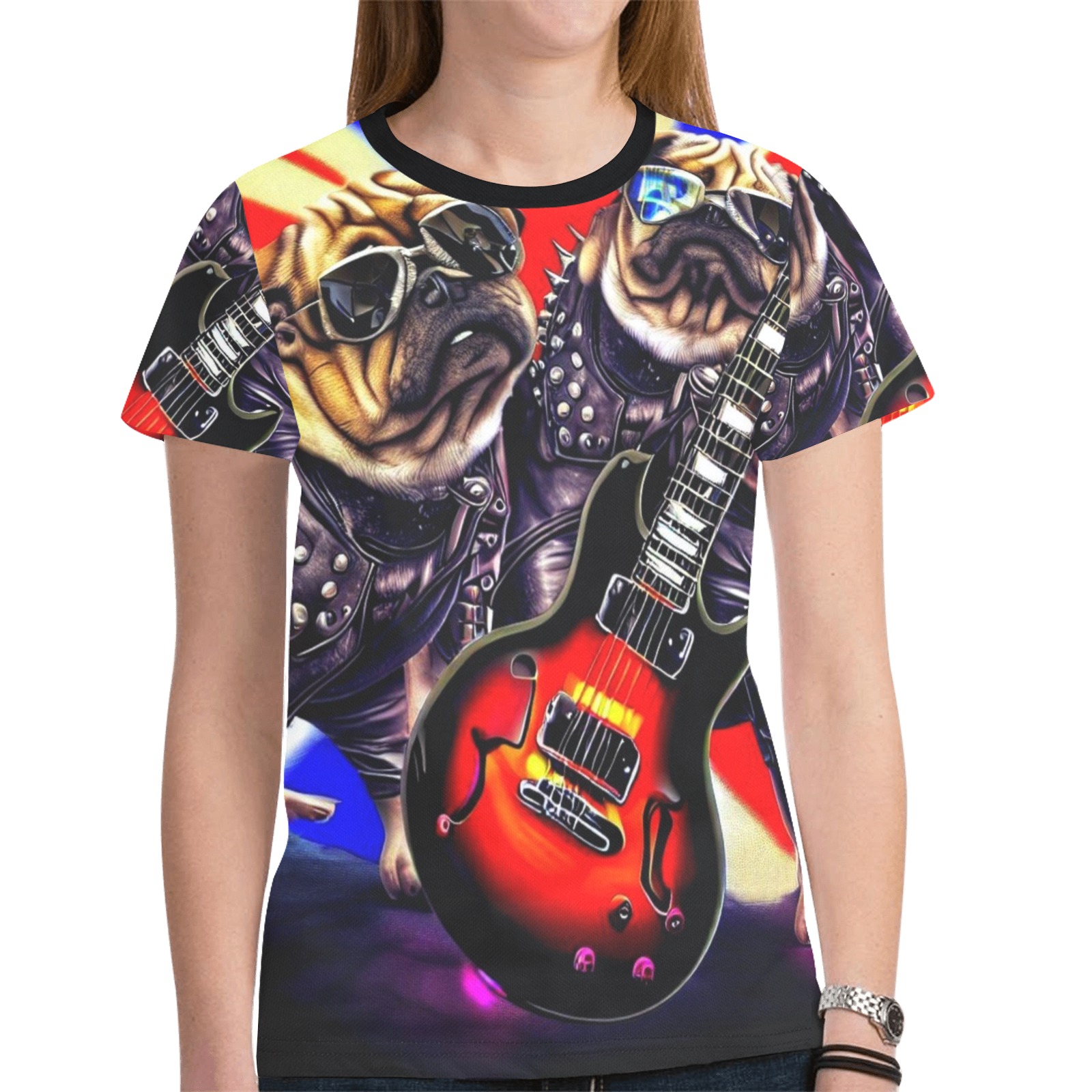 HEAVY ROCK PUG 3 New All Over Print T-shirt for Women (Model T45)