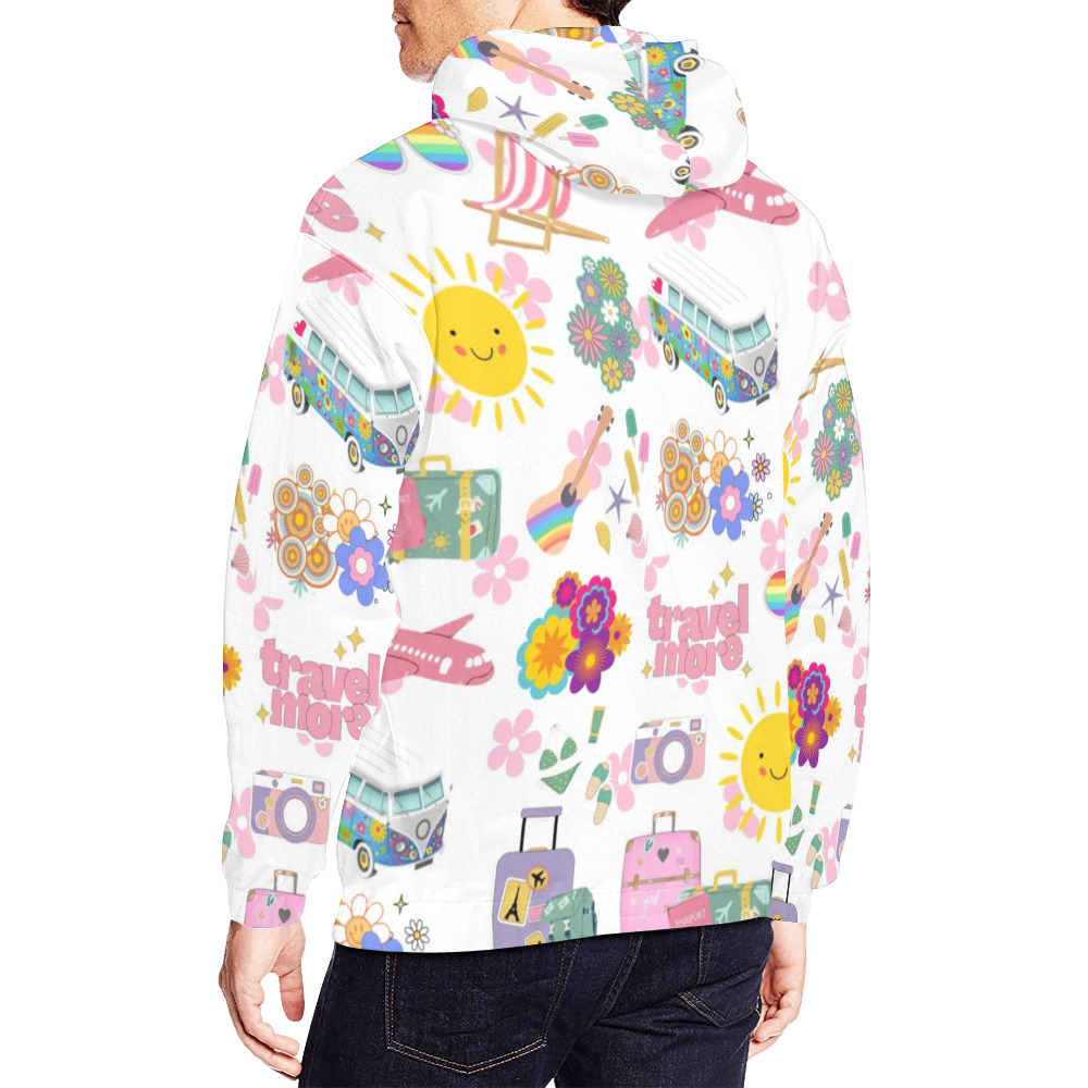 Hippie Summer Holiday Travel Vacation Artwork Design All Over Print Hoodie for Men (USA Size) (Model H13)