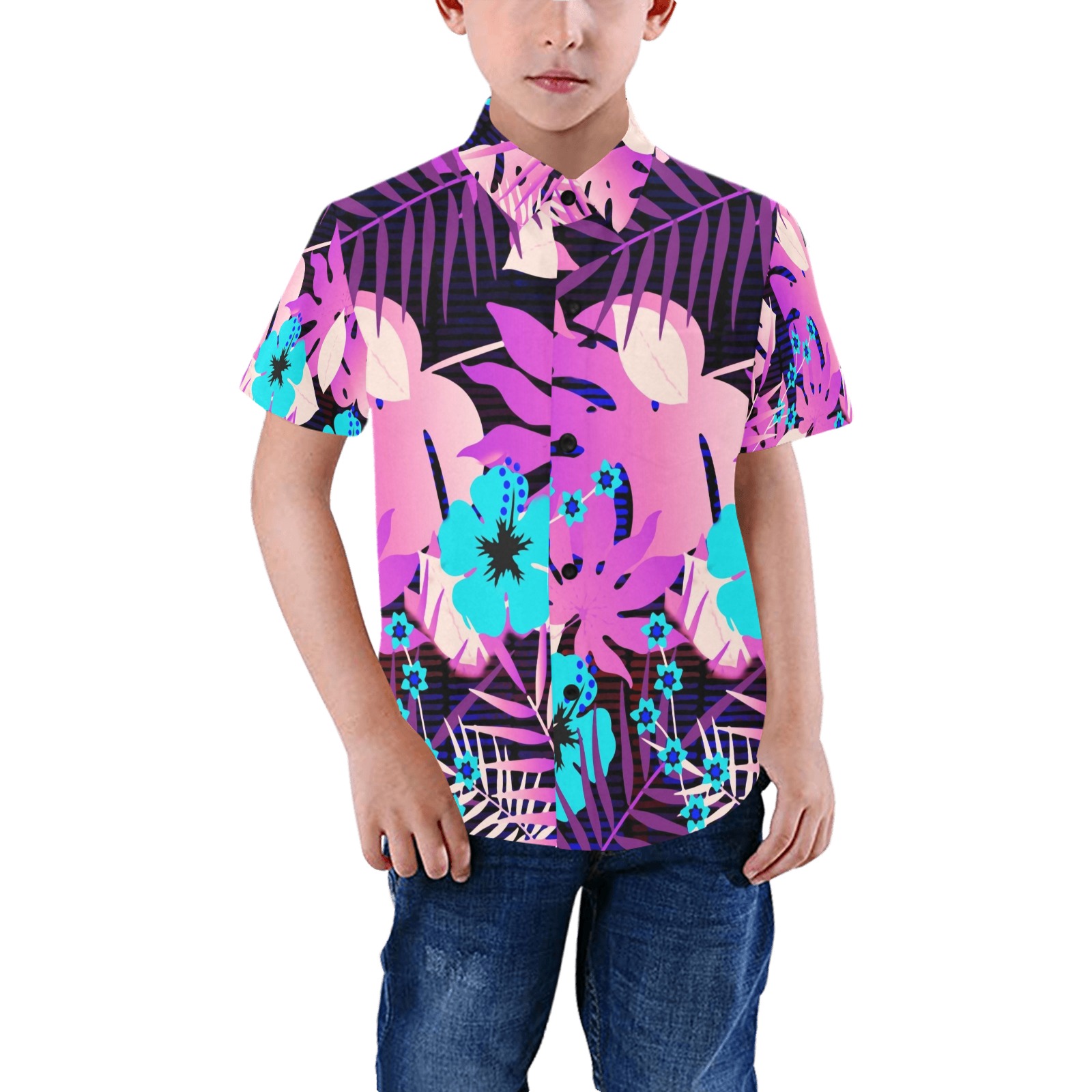 GROOVY FUNK THING FLORAL PURPLE Boys' All Over Print Short Sleeve Shirt (Model T59)