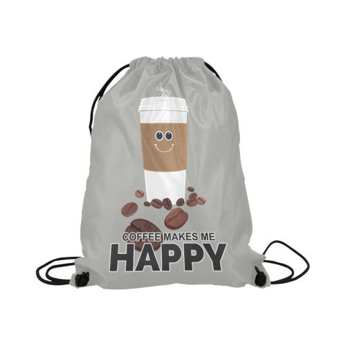 Coffee Makes Me Happy Large Drawstring Bag Model 1604 (Twin Sides)  16.5"(W) * 19.3"(H)
