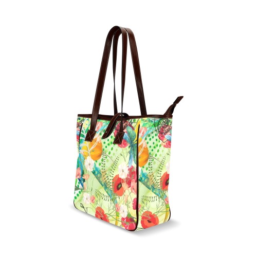 Poppies and Ferns leather strip tote Classic Tote Bag (Model 1644)