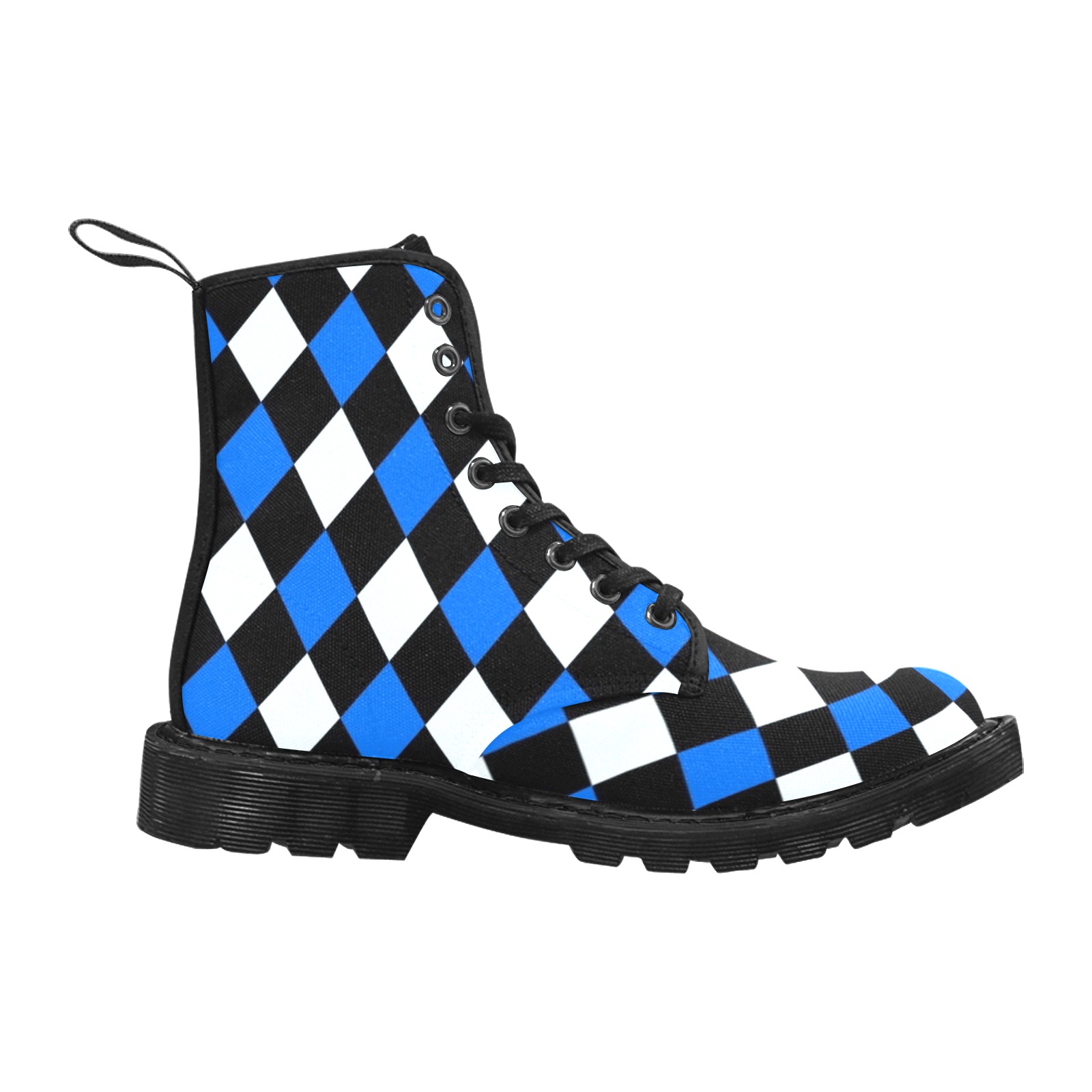 Black, Blue and White Geometric Martin Boots for Men (Black) (Model 1203H)