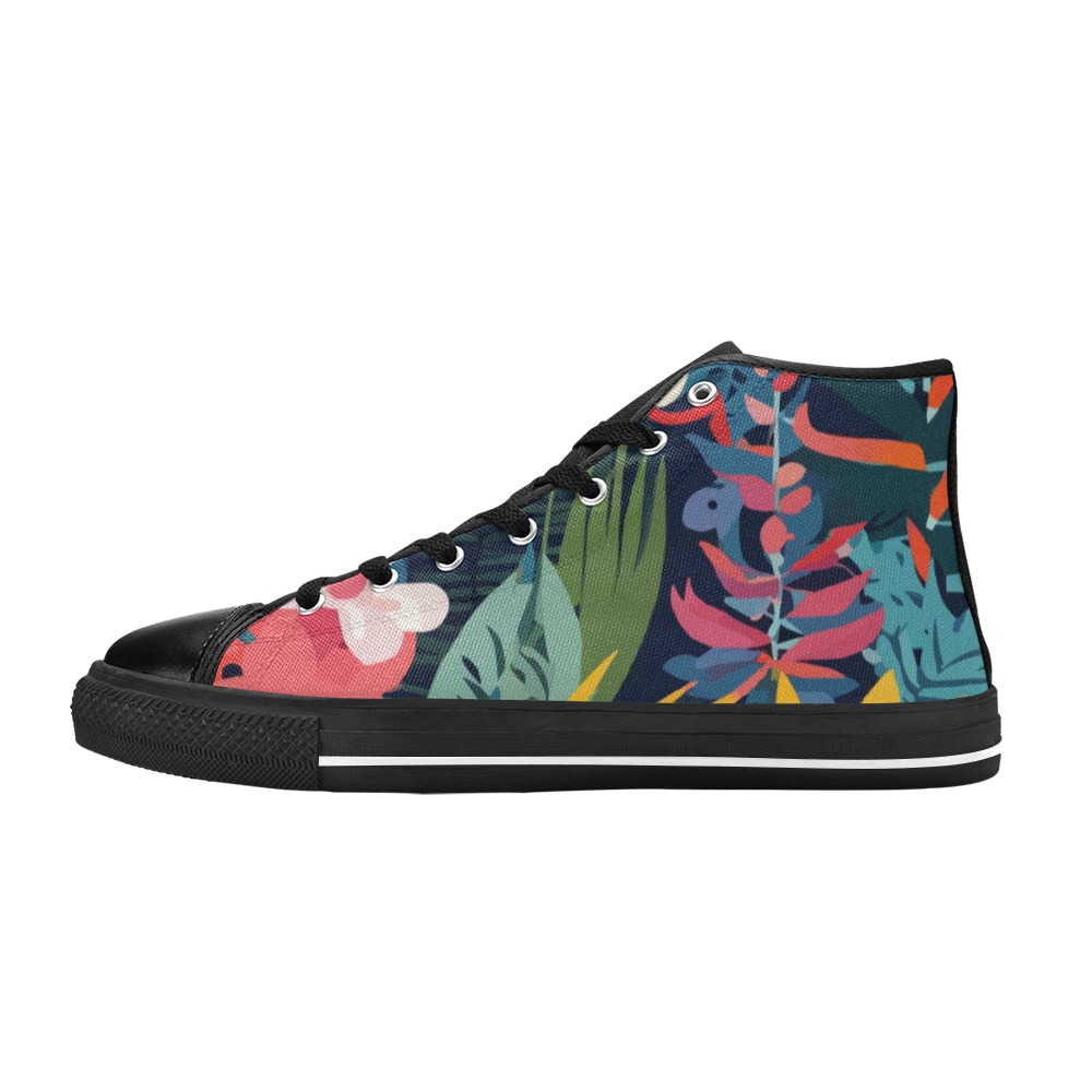 Stylish art of colorful tropical flowers, plants. Women's Classic High Top Canvas Shoes (Model 017)