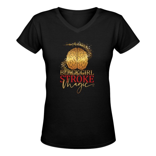 Black Girl Stroke Magic V-neck shirt Women's Deep V-neck T-shirt (Model T19)