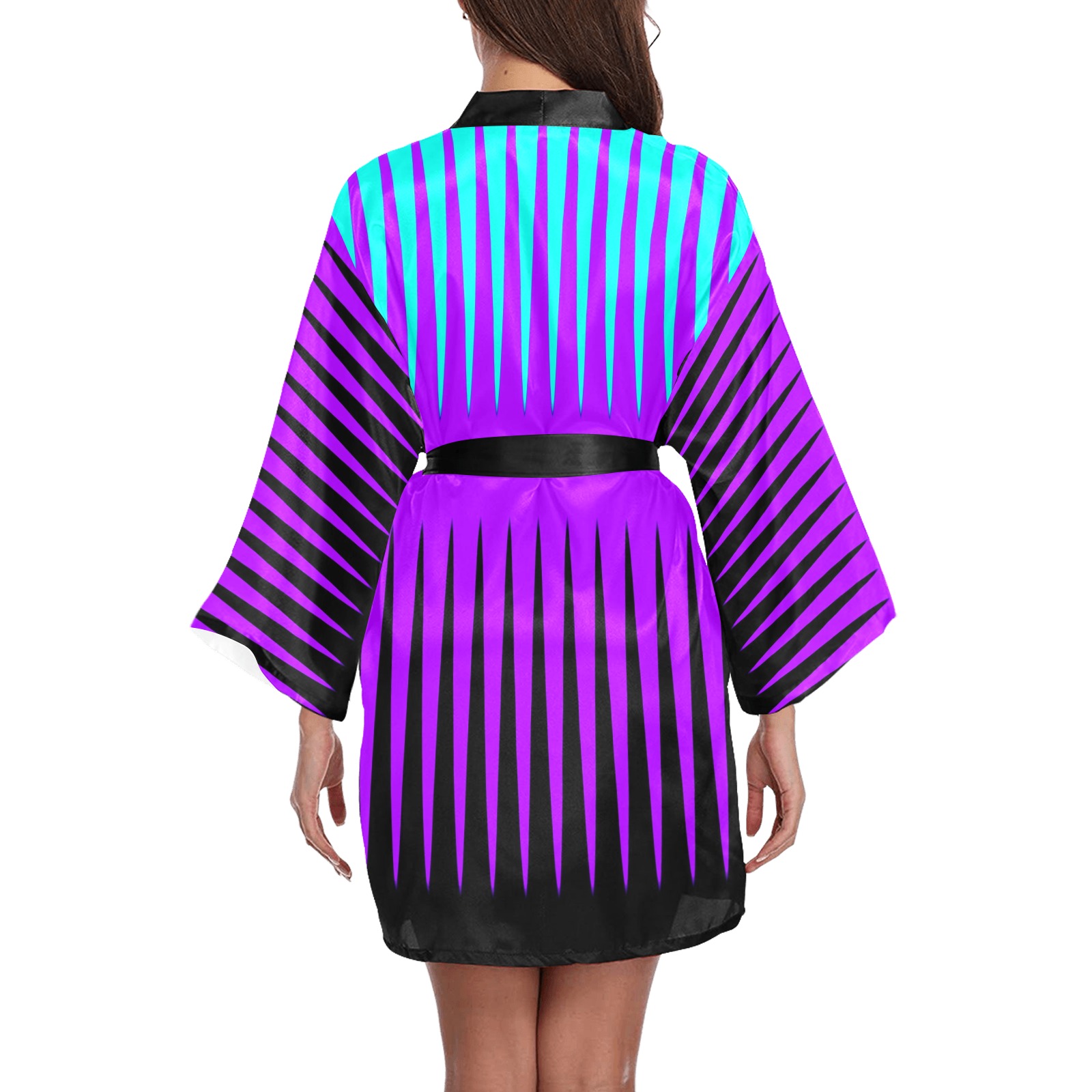 Wave Design Blue, Purple and Black Long Sleeve Kimono Robe