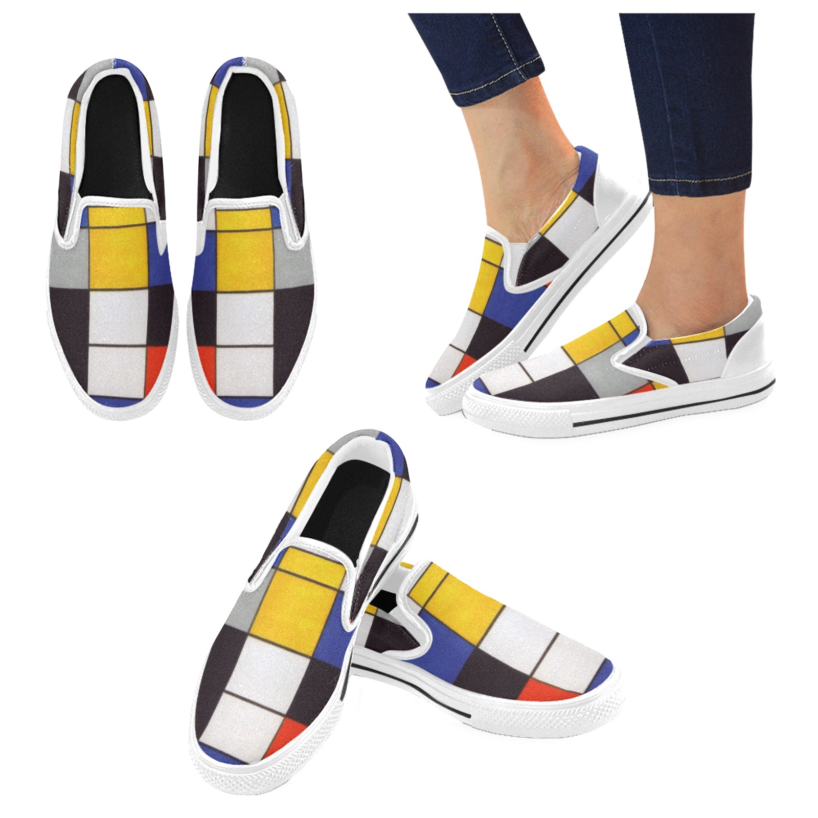 Composition A by Piet Mondrian Slip-on Canvas Shoes for Kid (Model 019)