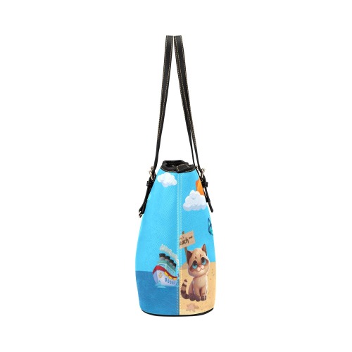Sunshine and kittens/ Large Leather Tote Bag/Large (Model 1651)