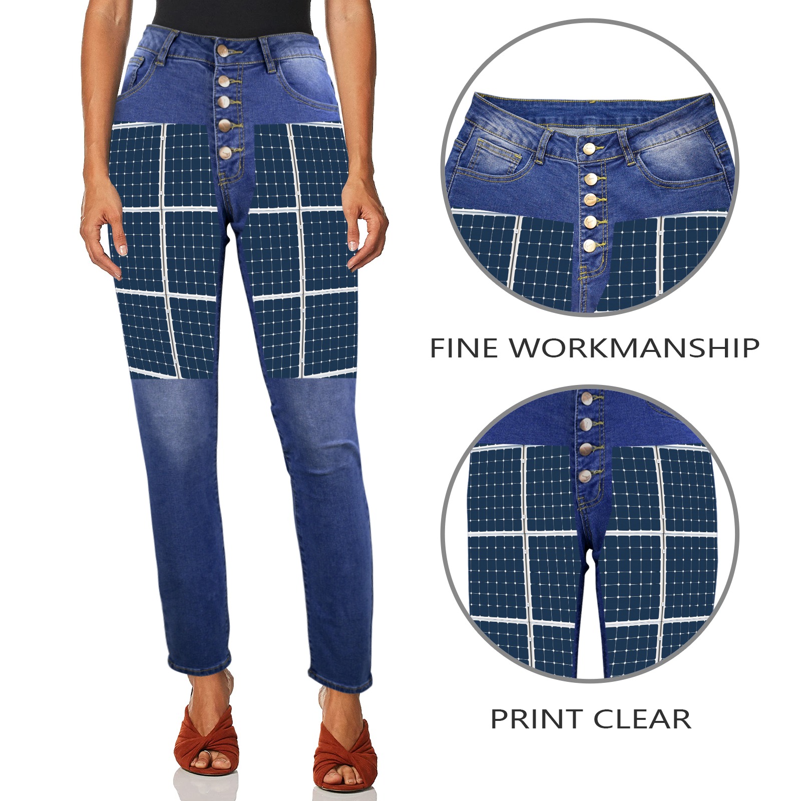 Solar Technology Power Panel Image Photovoltaic Women's Jeans (Front Printing)