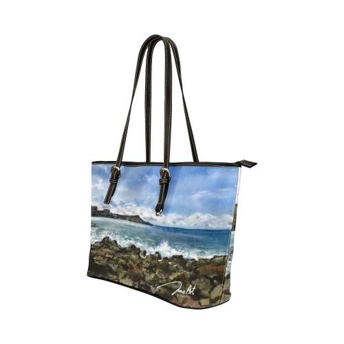 Happy Day at Magic Island by June Yu Leather Tote Bag/Small (Model 1651)