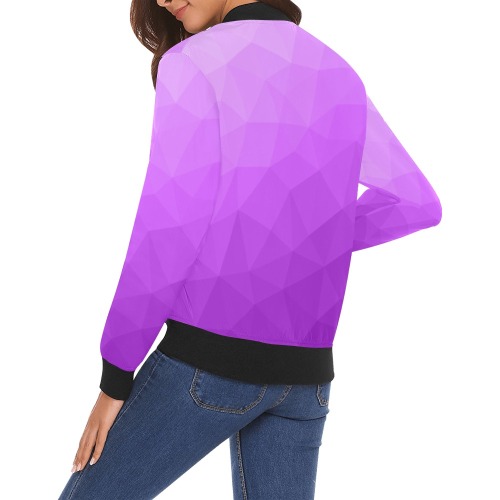 Purple gradient geometric mesh pattern All Over Print Bomber Jacket for Women (Model H19)