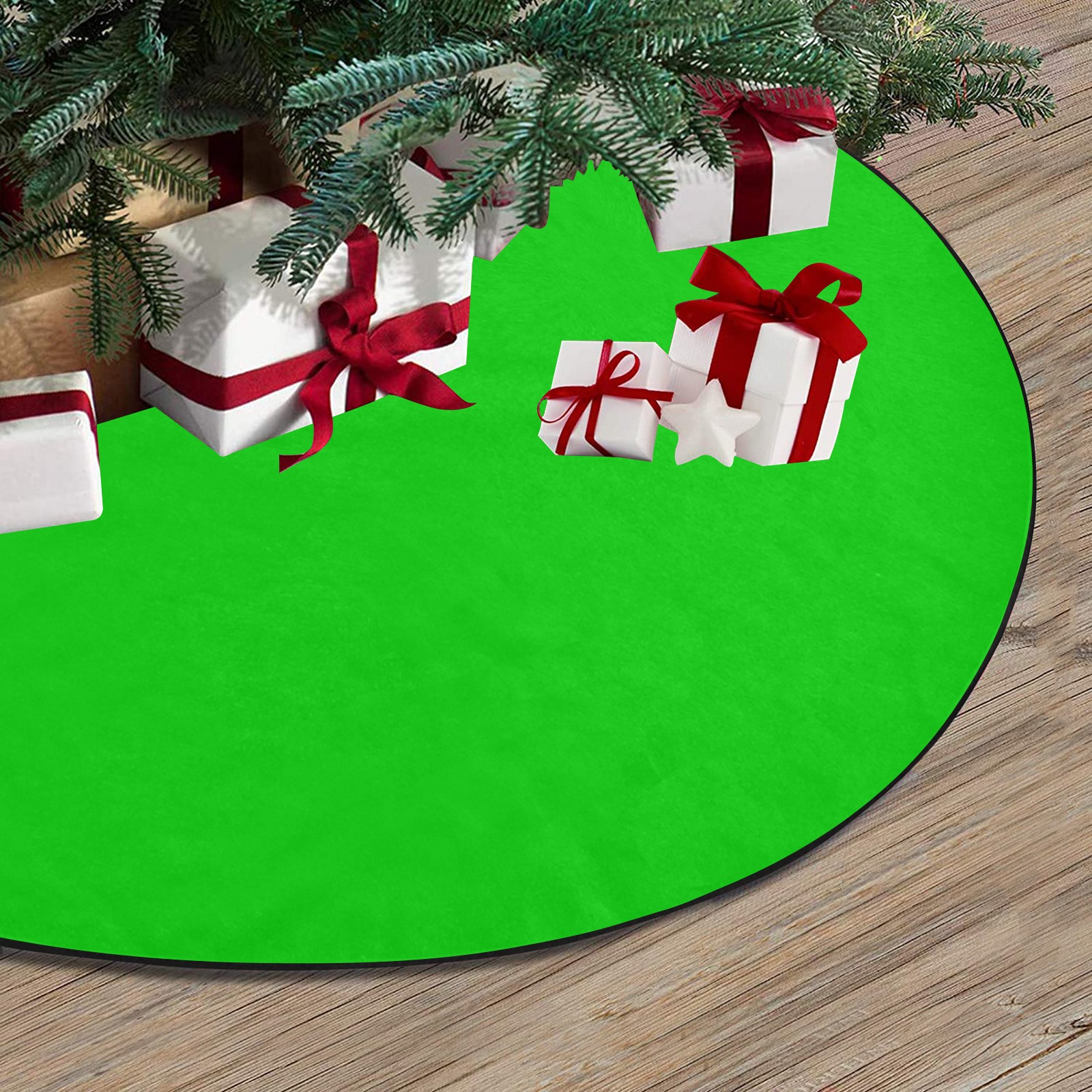 Merry Christmas Green Solid Color Thick Christmas Tree Skirt 36" x 36"