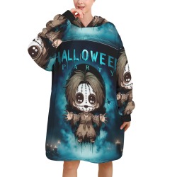 Blanket Hoodie Halloween Party - Cute and Scary Skeleton Design Blanket Hoodie for Women (Model H67)