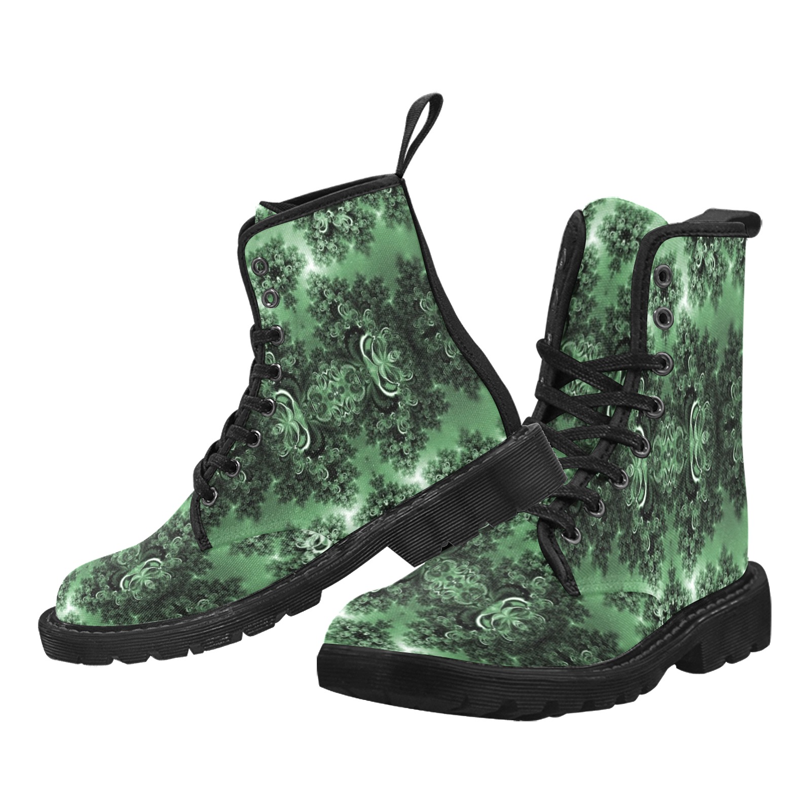 Deep in the Forest Frost Fractal Martin Boots for Women (Black) (Model 1203H)