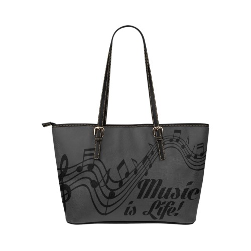 Music_Notes_ gray Leather Tote Bag/Large (Model 1651)