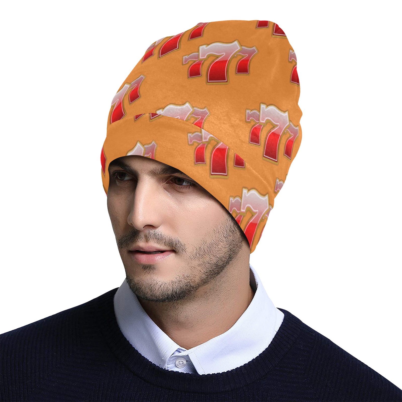 Las Vegas Lucky Sevens 777 - Orange All Over Print Beanie for Adults