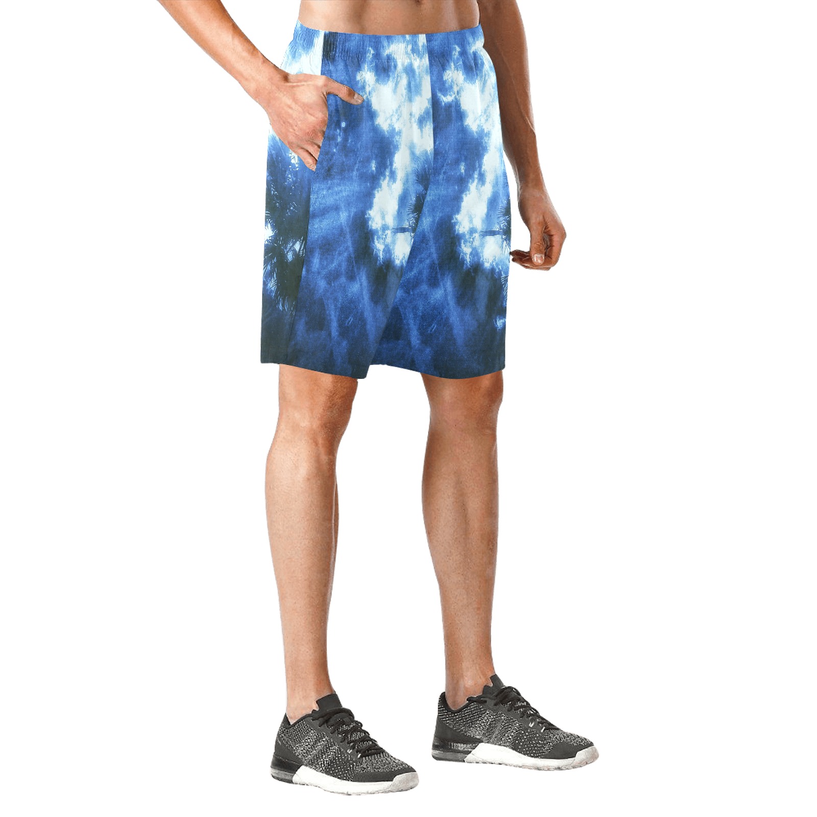 Palm Tree Sunburst Denim Men's All Over Print Elastic Beach Shorts (Model L20)