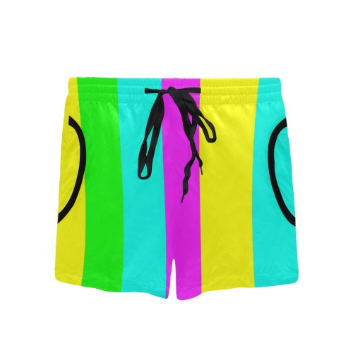 Bright Neon Wide Stripes Women's Mid-Length Board Shorts (Model L55)