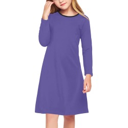 color dark slate blue Girls' Long Sleeve Dress (Model D59)