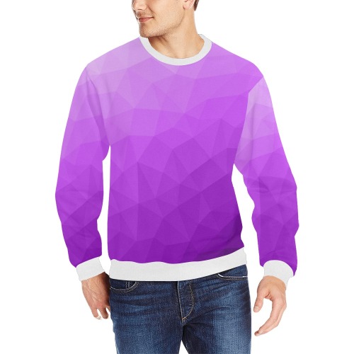 Purple gradient geometric mesh pattern Men's Rib Cuff Crew Neck Sweatshirt (Model H34)