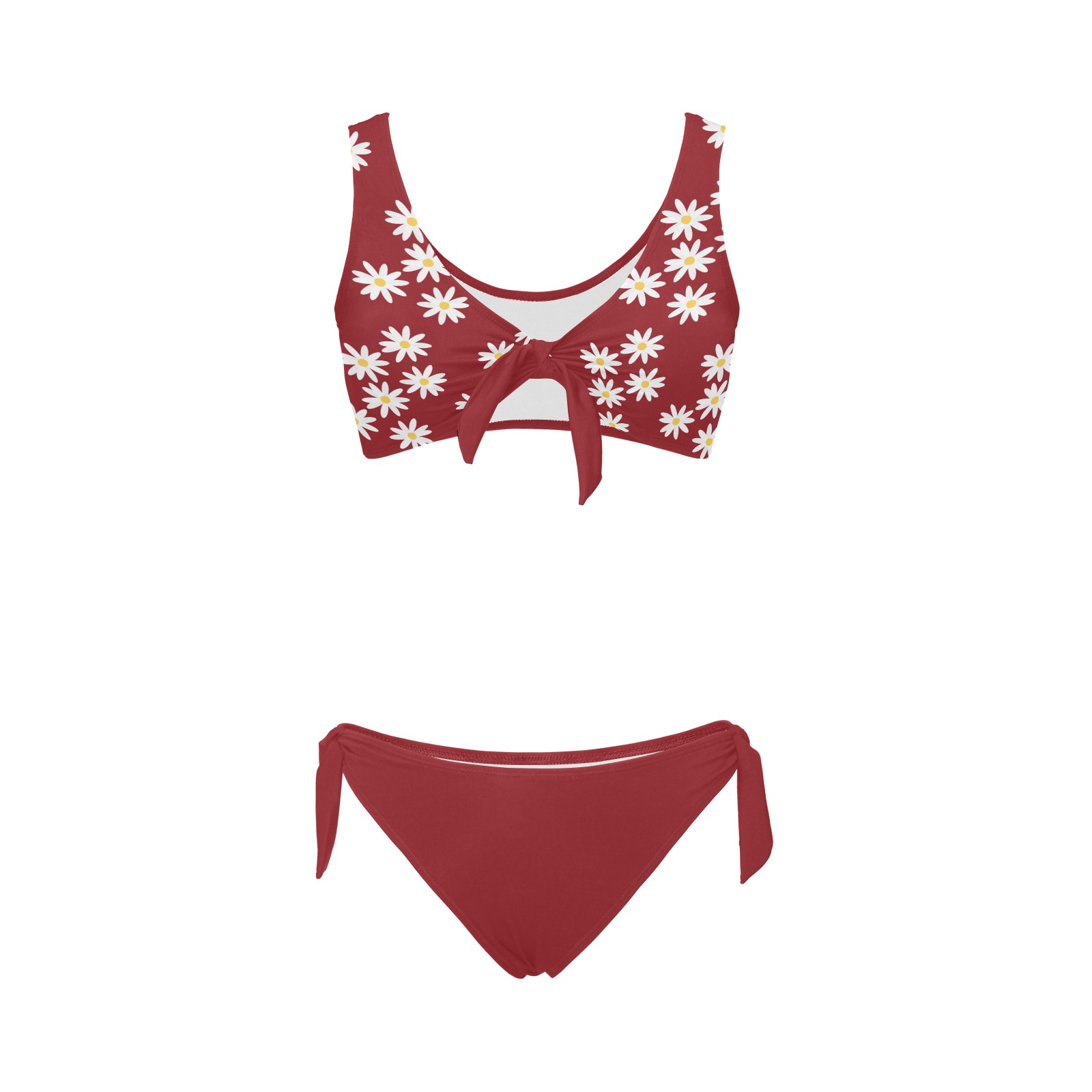 Daisy Woman's Swimwear Red Plain Bow Tie Front Bikini Swimsuit (Model S38)