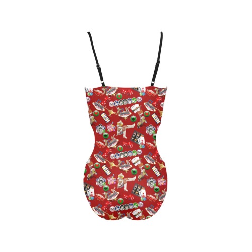 Las Vegas Icons Gamblers Delight / Red Spaghetti Strap Cut Out Sides Swimsuit (Model S28)