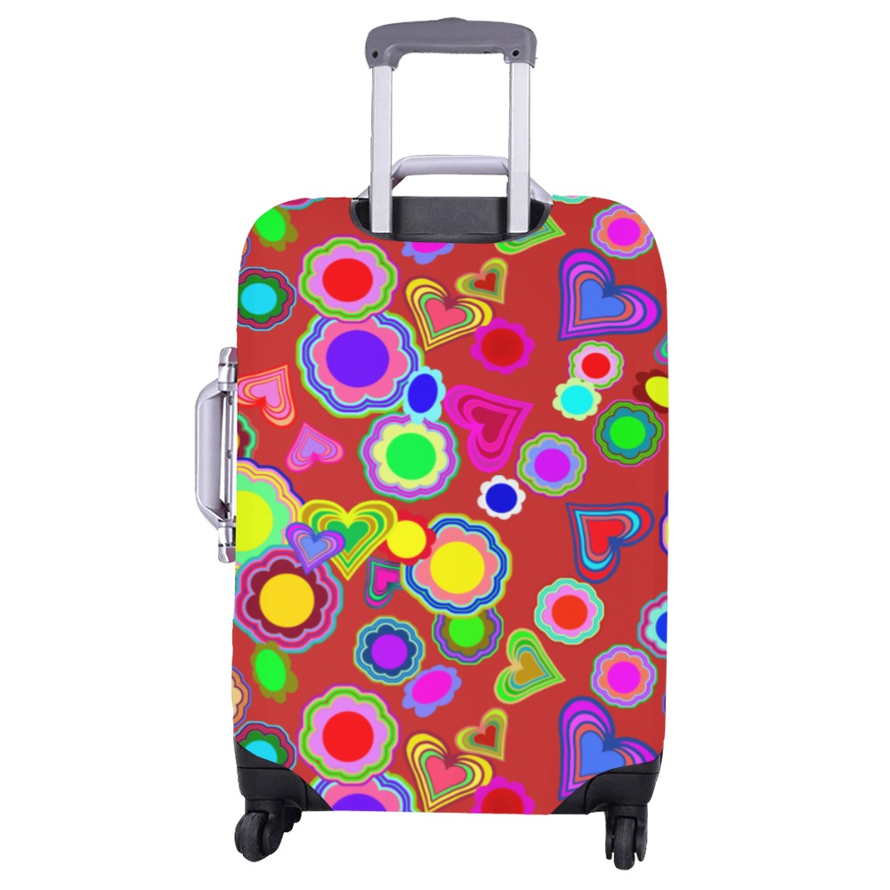 Groovy Hearts and Flowers Red Luggage Cover/Large 26"-28"