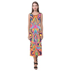 Abstract Retro Hippie Paisley Floral Phaedra Sleeveless Open Fork Long Dress (Model D08)