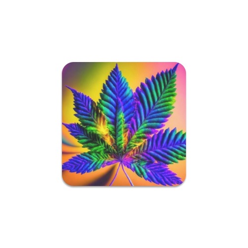 Psychedelic Colored Leaf Square Coaster