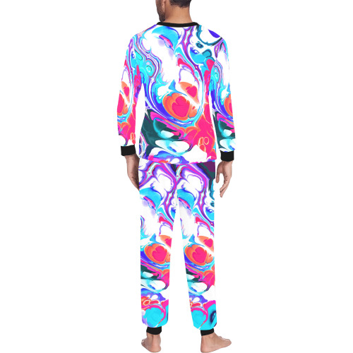 Blue White Pink Liquid Flowing Marbled Ink Abstract Men's All Over Print Pajama Set