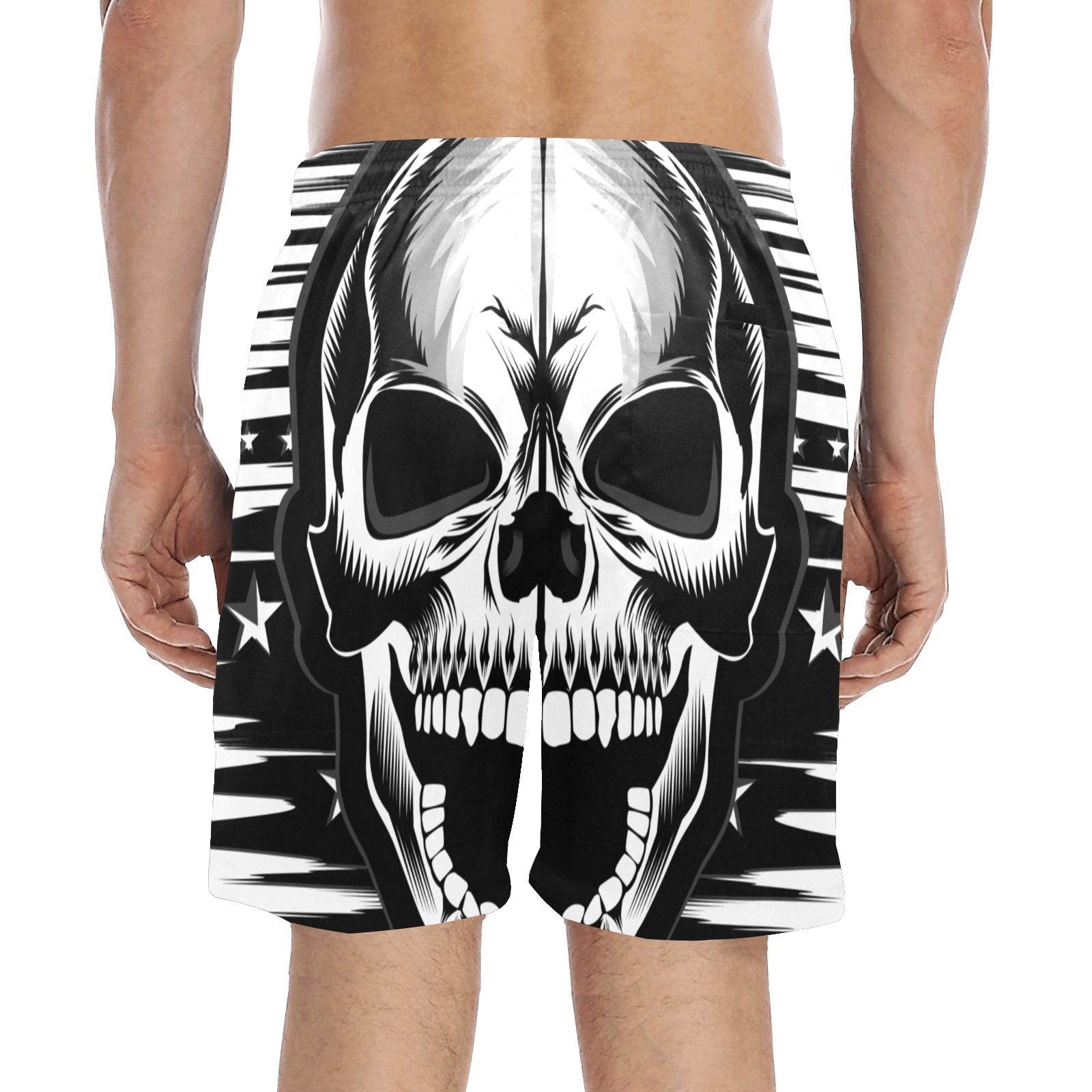 Black Screaming Skull Men's Board Shorts Men's Mid-Length Beach Shorts (Model L51)