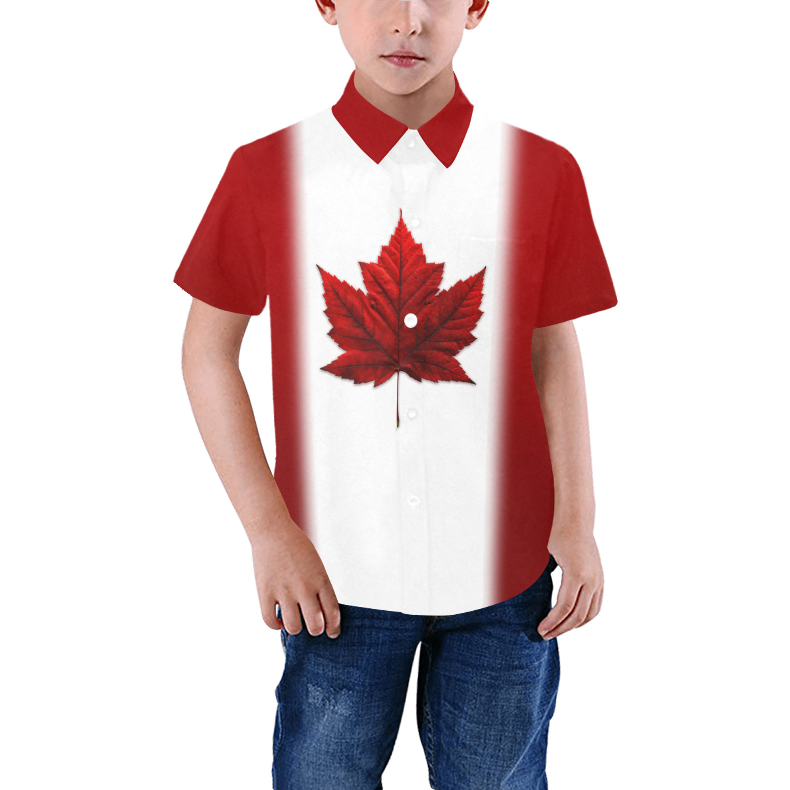 Kid's Canada Flag Buttondown Shirts Boys' All Over Print Short Sleeve Shirt (Model T59)