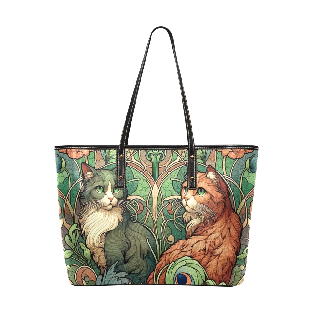 Deco Cats Shoulder Bag Chic Leather Tote Bag (Model 1709)