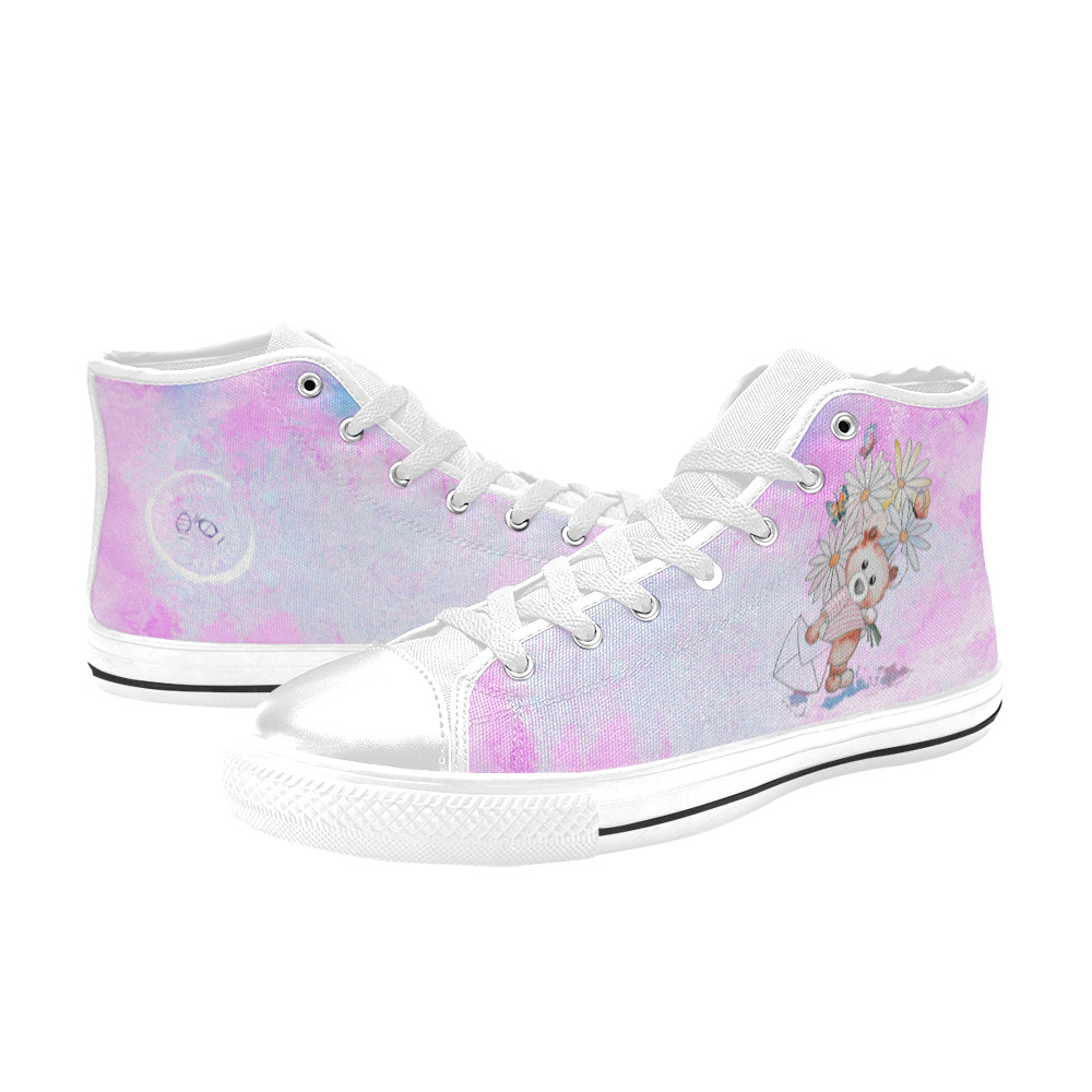 Flower Bear High Top Canvas Shoes for Kid (Model 017)