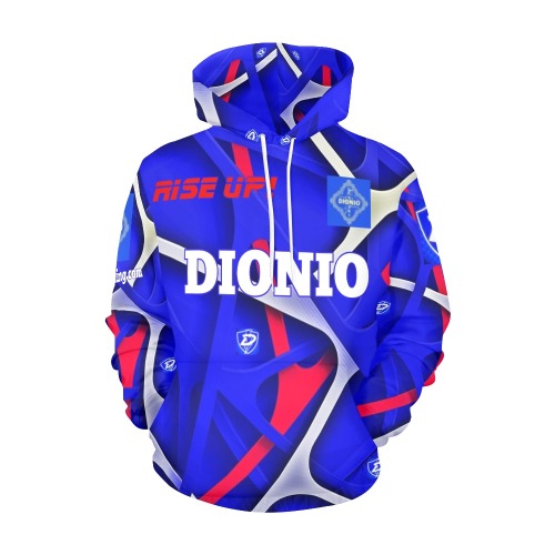DIONIO Clothing - RISE UP Hoodie (Blue, White & Red) All Over Print Hoodie for Men (USA Size) (Model H13)