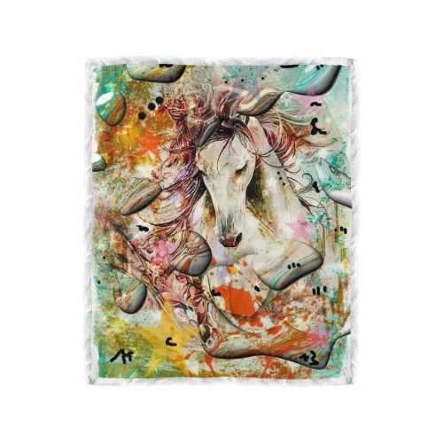 Horses Pop Art by Nico Bielow Double Layer Short Plush Blanket 50"x60"