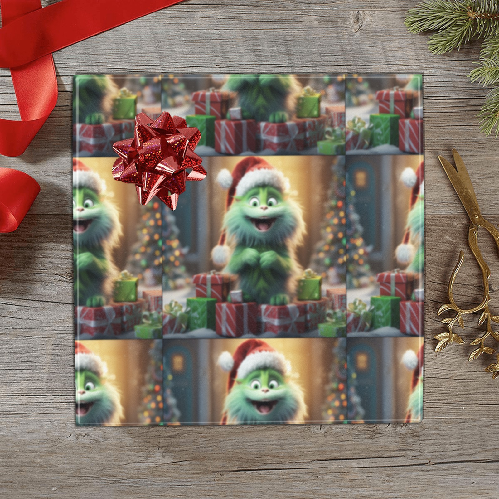Silly Green Cat Christmas Gift Wrapping Paper 58"x 23" (2 Rolls)