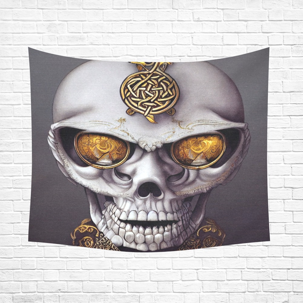 skull with gold eye's Cotton Linen Wall Tapestry 60"x 51"