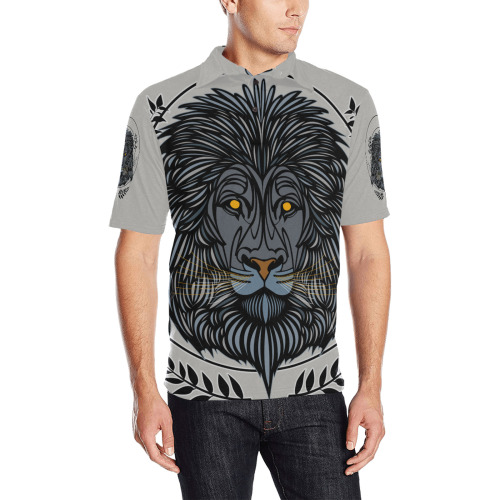 Lion Head Men's All Over Print Polo Shirt (Model T55)