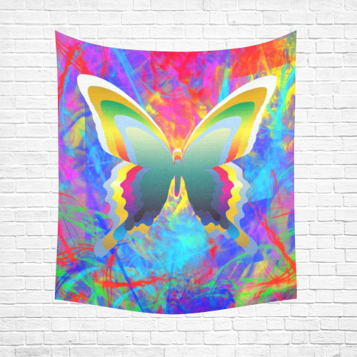 Psychedelic Butterflies Cotton Linen Wall Tapestry 51"x 60"