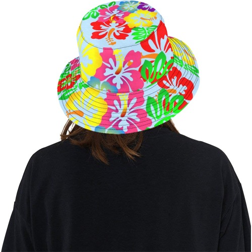 Hibiscus Hawaiian Flowers / Blue All Over Print Bucket Hat