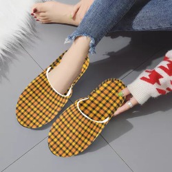 Orange Black Plaid Women's Cotton Slippers (Model 0601)