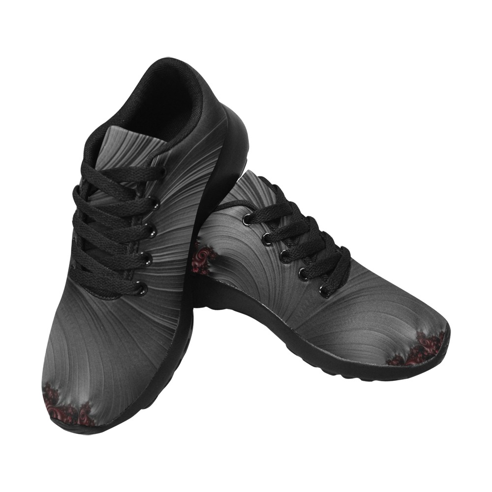 Black and Maroon Fern Fronds Fractal Abstract Men’s Running Shoes (Model 020)
