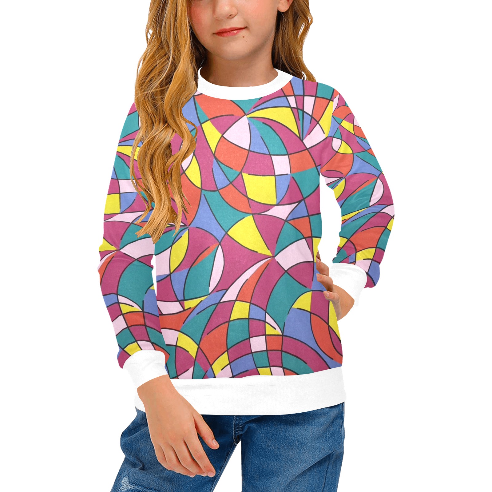 Sally Girls' All Over Print Crew Neck Sweater (Model H49)