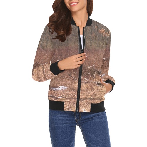 Falling tree in the woods All Over Print Bomber Jacket for Women (Model H19)