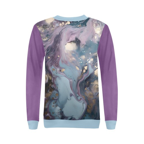 Aqua and Gold Marble 4 All Over Print Crewneck Sweatshirt for Women (Model H18)