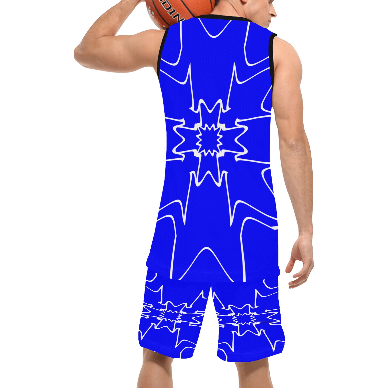White InterlockingCrosses Starred Blue Basketball Uniform with Pocket