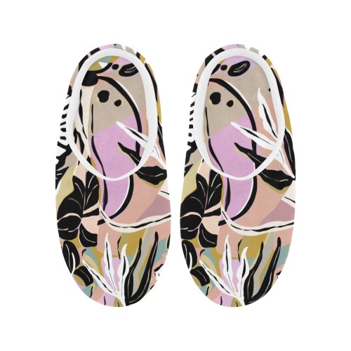 Tropical modern simple graphic Women's Non-Slip Cotton Slippers (Model 0602)