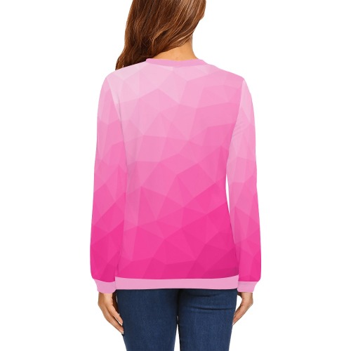 Hot pink gradient geometric mesh pattern All Over Print Crewneck Sweatshirt for Women (Model H18)