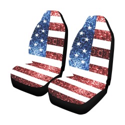 Sparkly USA flag America Red White Blue faux Sparkles patriotic bling 4th of July Car Seat Covers (Set of 2)