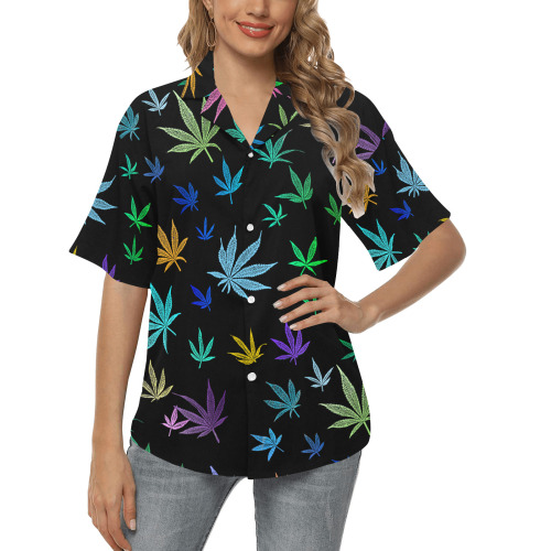 pot leaves rainbow All Over Print Hawaiian Shirt for Women (Model T58)